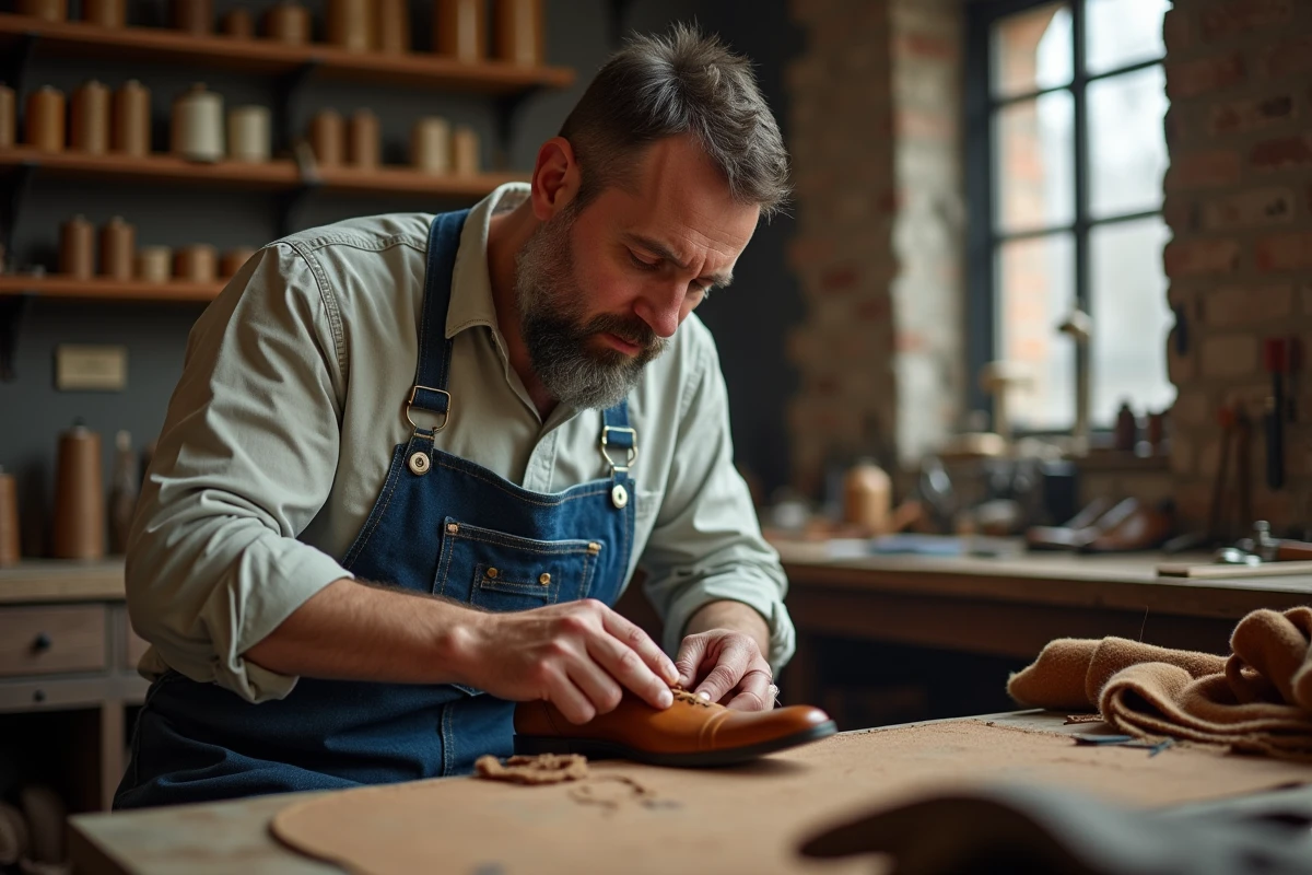 Artisan cuir en atelier de chaussures authentique