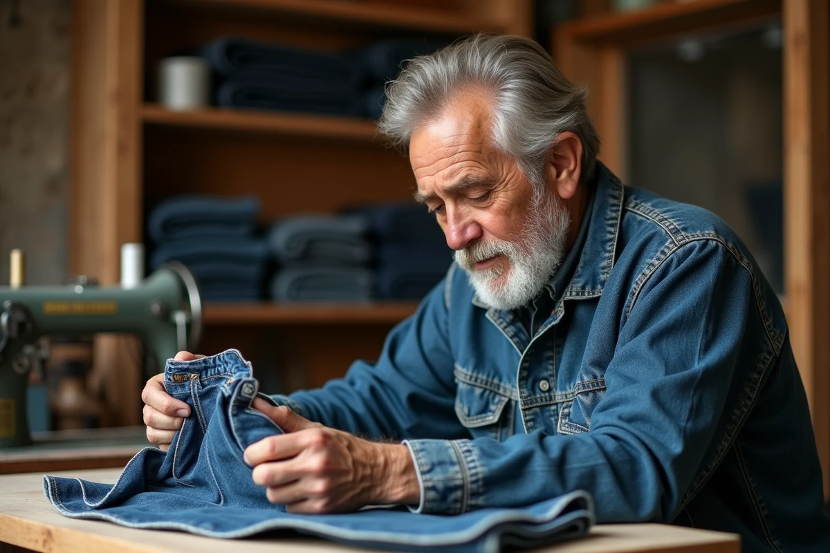 Artisan en denim ancien dans son atelier chaleureux