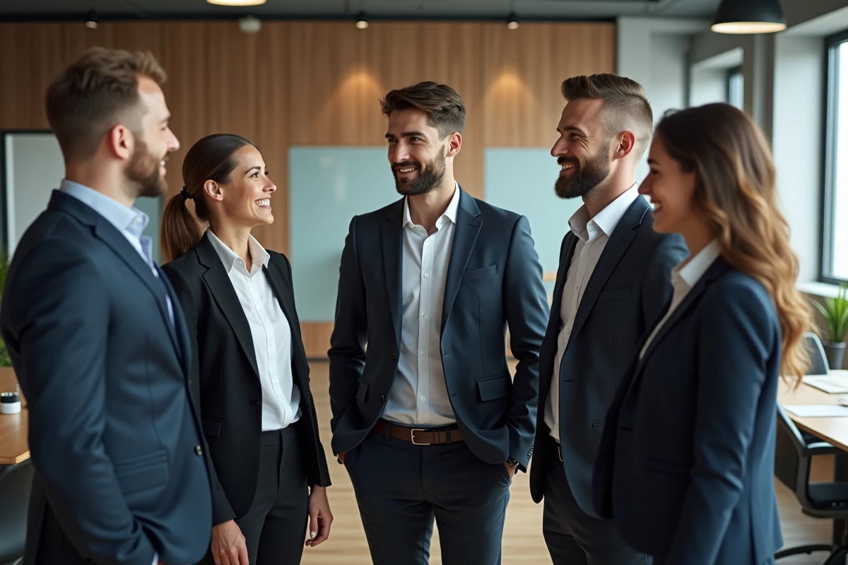 Groupe de collègues divers dans un bureau moderne