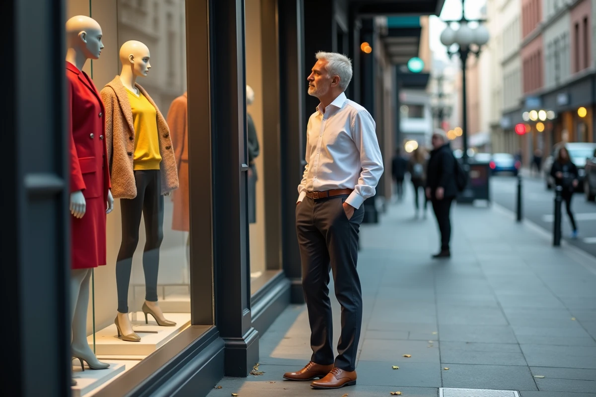 Homme regardant la vitrine d
