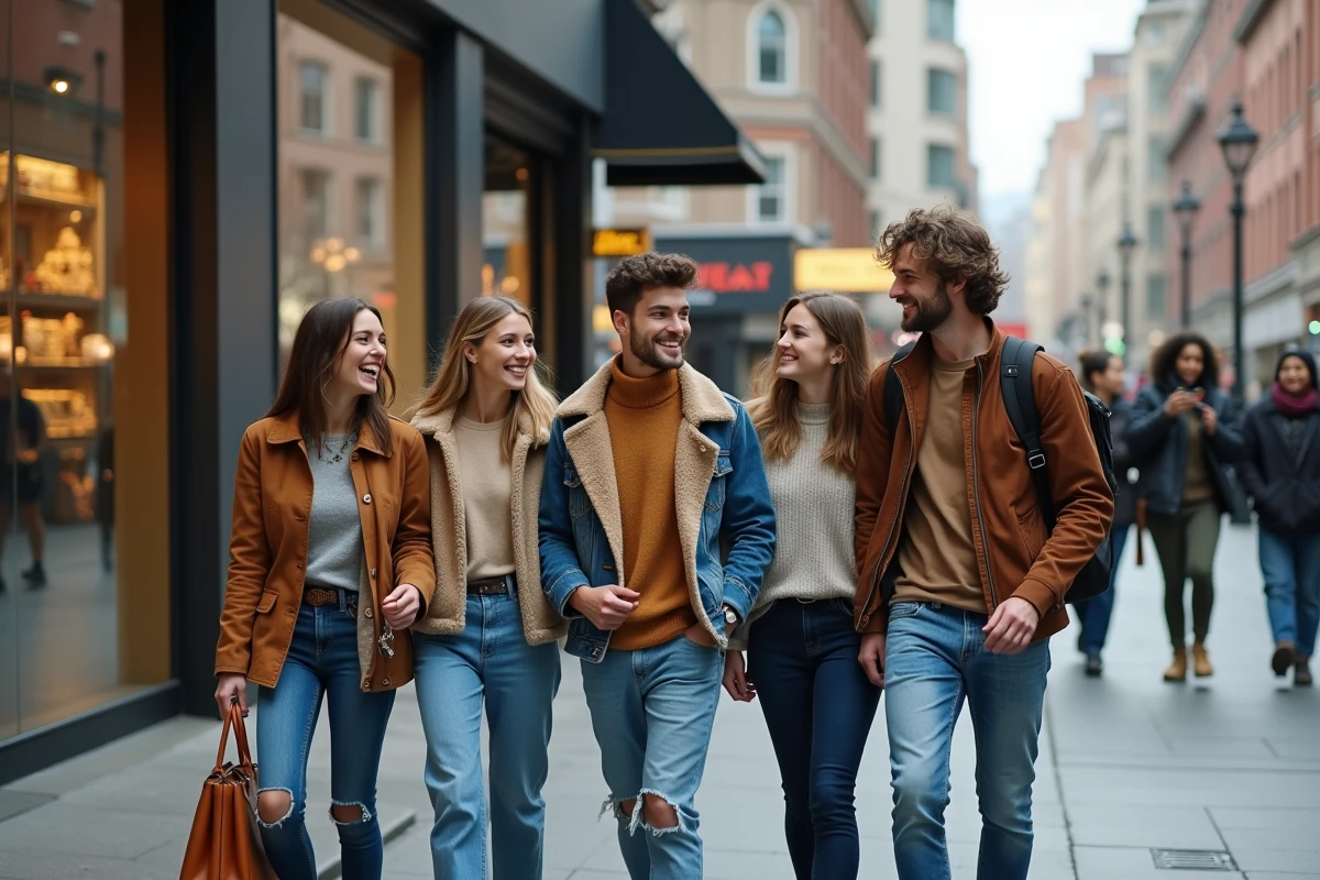 Groupe de jeunes adultes en streetwear dans la ville